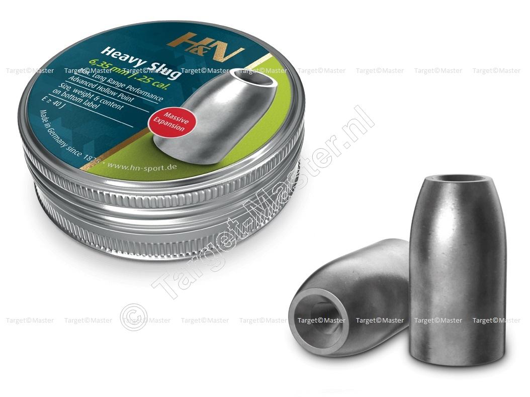 H&N Heavy Slug 6.35mm .250 Airgun Pellets 2.46 gram, 38 grain tin of 120